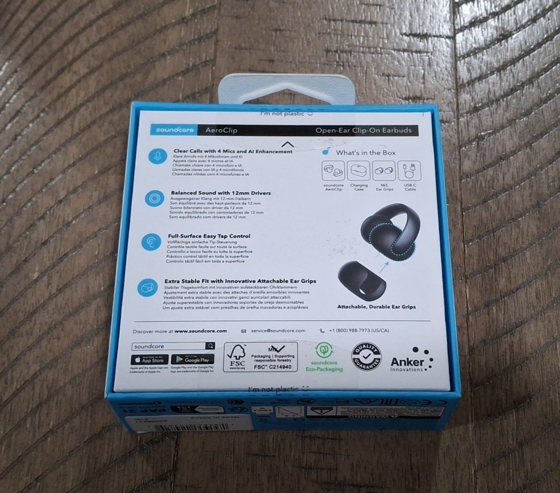 Soundcore by Anker AeroClip Open Ear Clip On Earbuds, Black A3388Z11, New