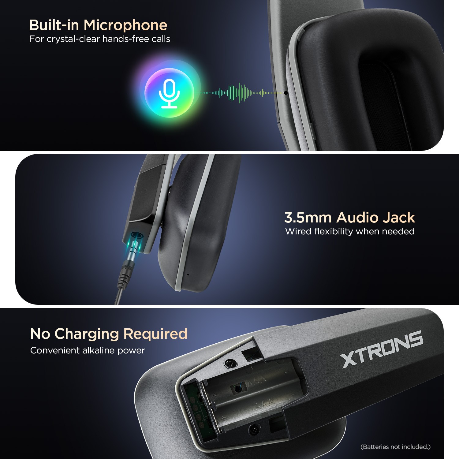 2X XTRONS Portable Bluetooth 5.3 Headphones Foldable Wireless Over Ear Headset