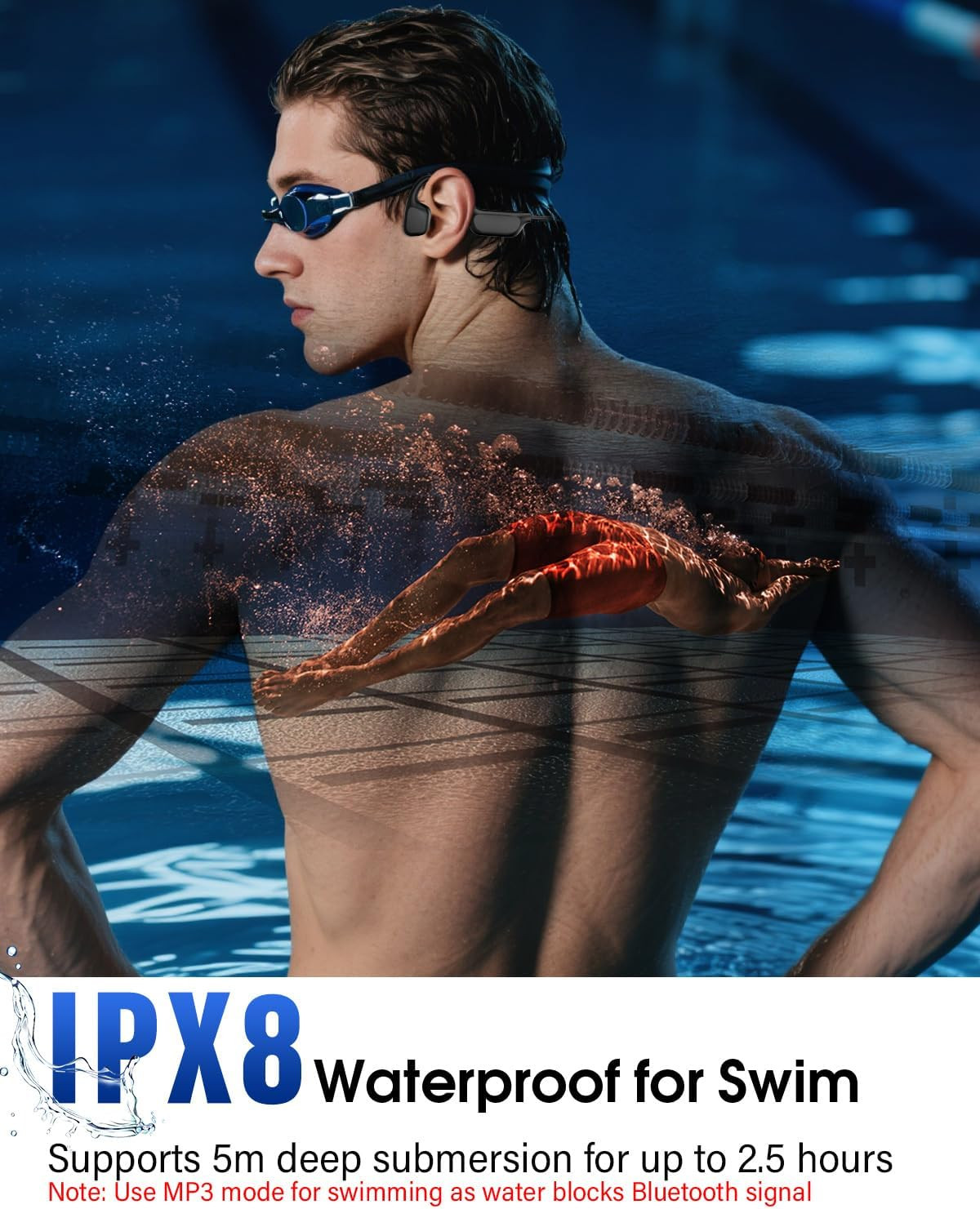 Bone Conduction Headphones, IPX8 Waterproof Swimming Headphones, Open Ear Headph