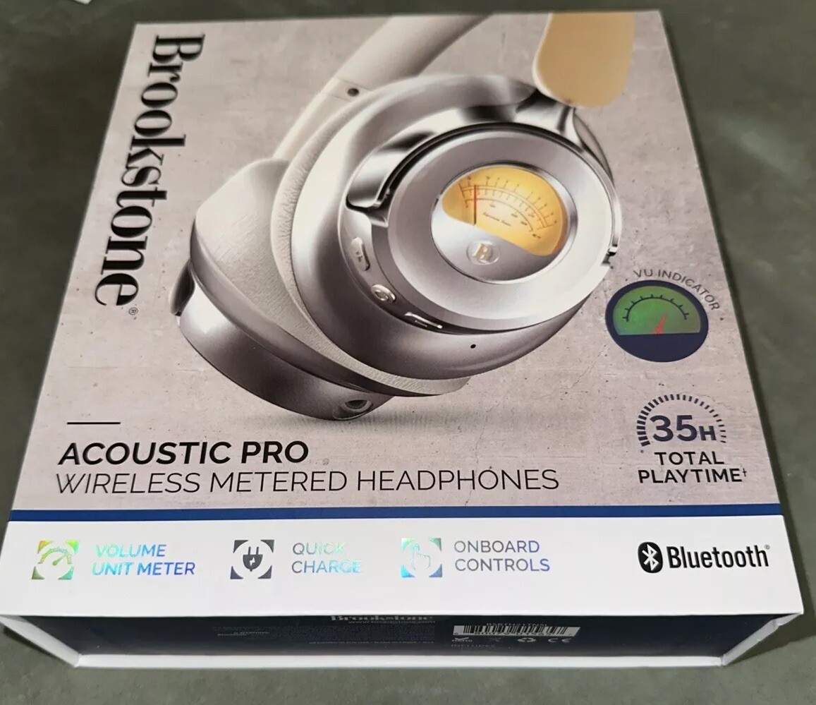 NIB Brookstone Acoustic Pro Wireless Metered Bluetooth 35 Hours Play Headphones