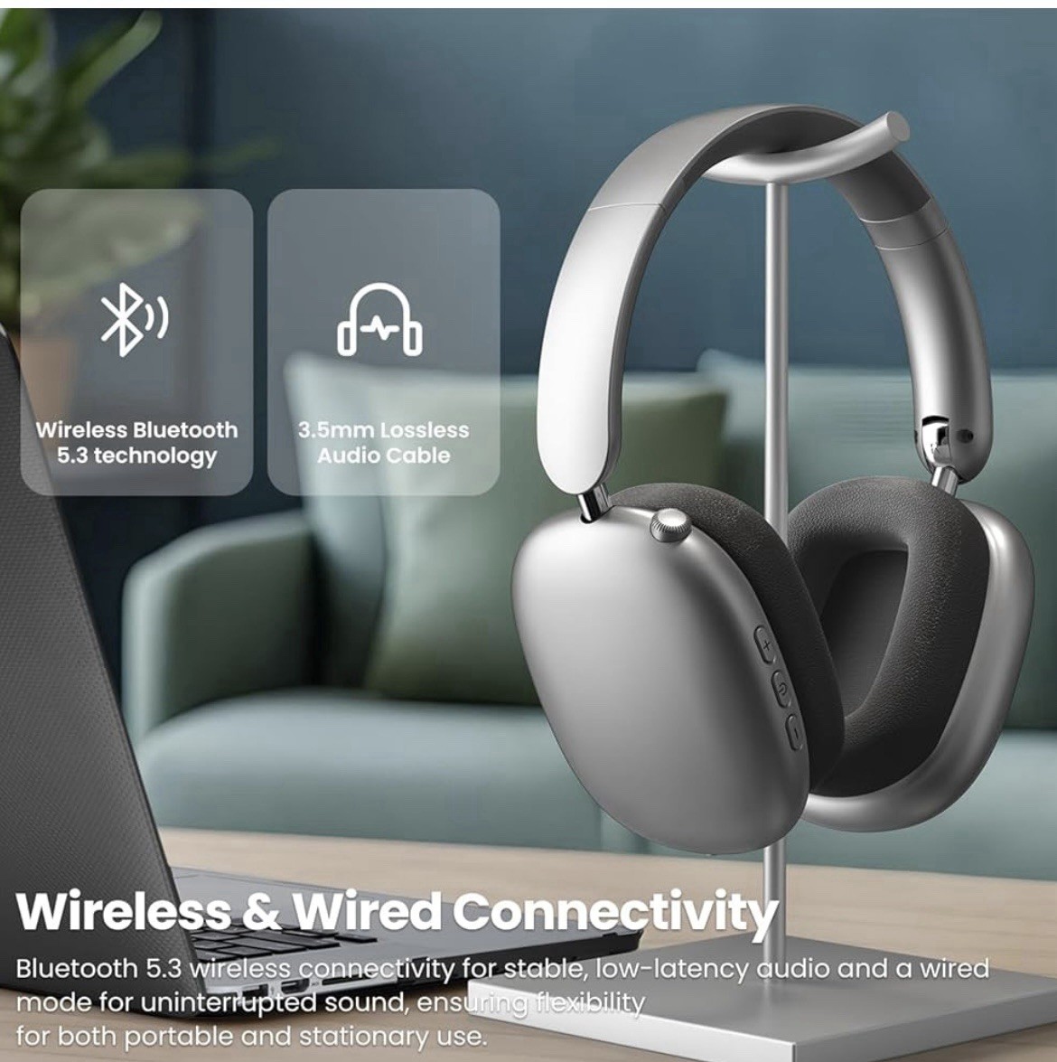 Y01 Wireless Over Ear Headphones, Noise Canceling Bluetooth 5.3 Space Grey