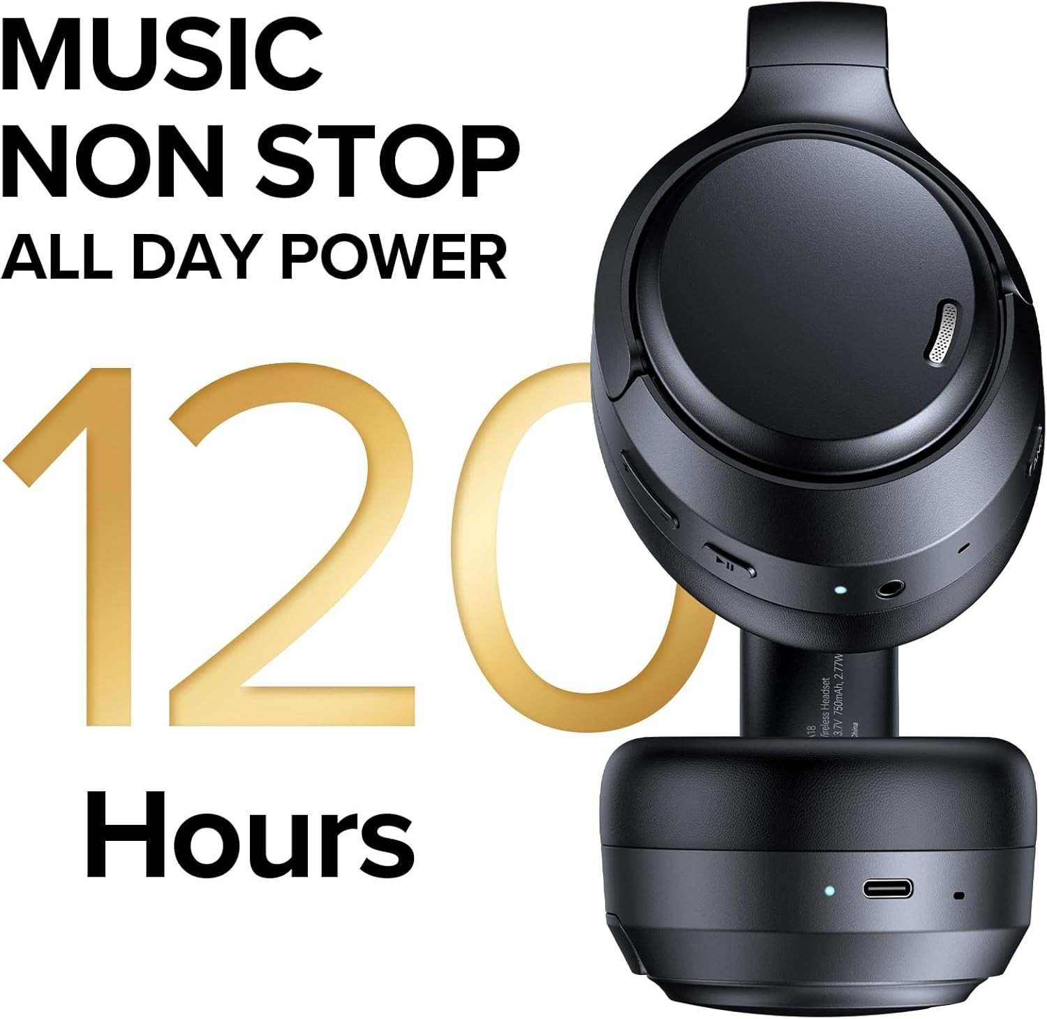 Bluetooth 6.0 Hybrid ANC Headphones 120H Playtime Hi-Res Wireless Over Ear Mic