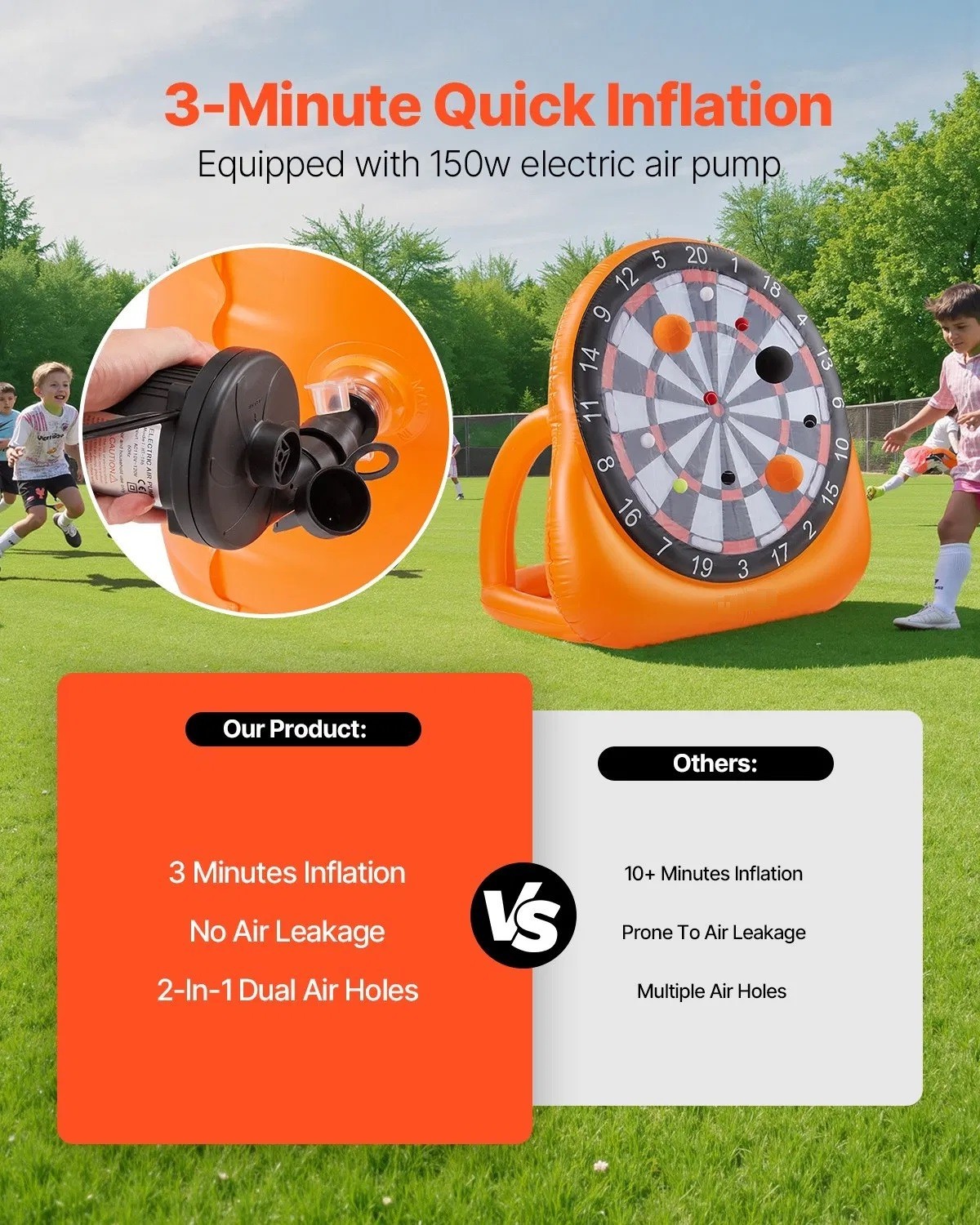 Inflatable Soccer Dart Board, over 6 ft High Giant Soccer Dart Board with 4 Kick