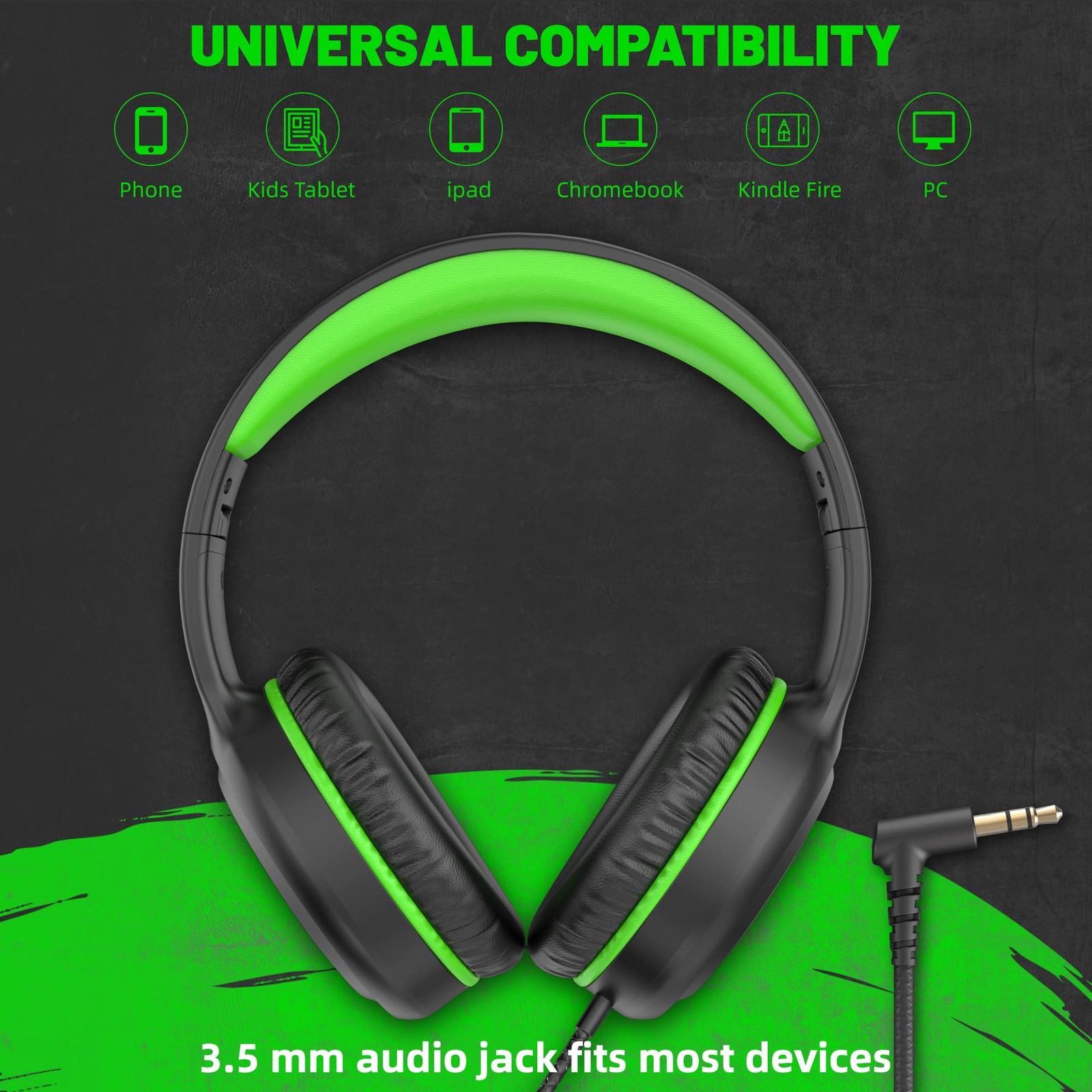 Green Wired Headphones for Boys Portable On Ear Youth Headphones for Airplane…