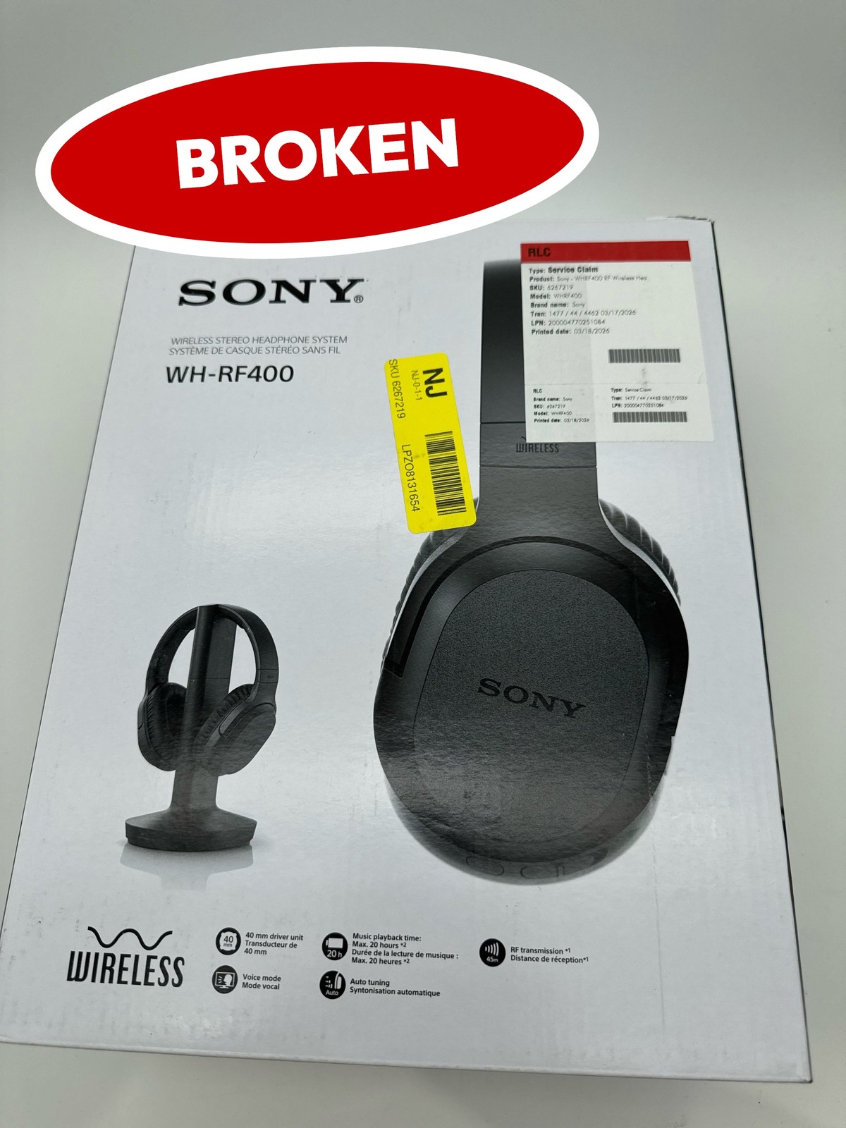 (BROKEN) Sony WH-RF400 Wireless Over-Ear Home Theater Headphones RF Black