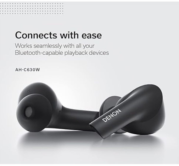 Denon AH-C630W Bluetooth Wireless In-Ear Earbuds Black & White Ergonomic Design