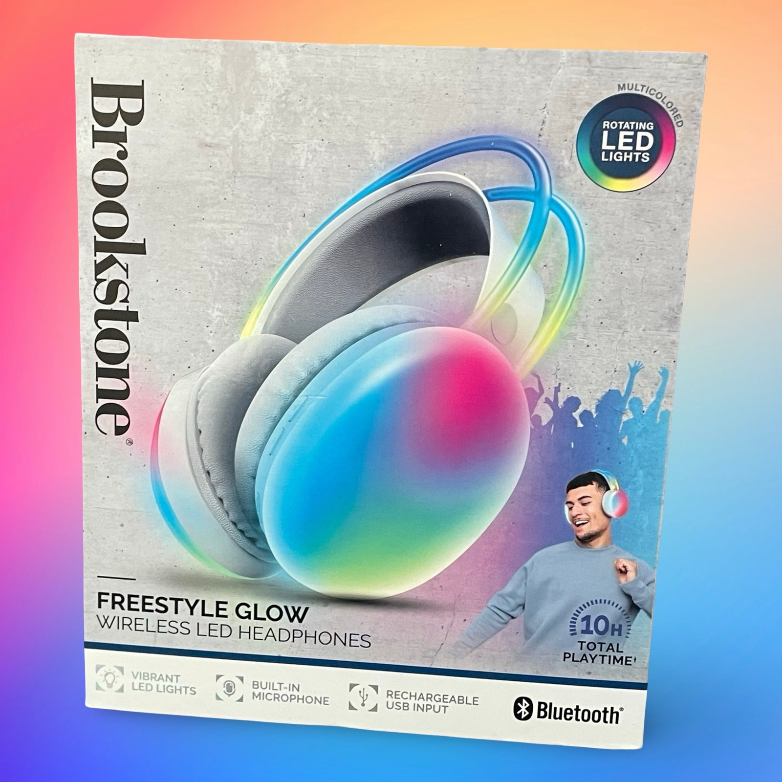 Brookstone Freestyle Glow Wireless LED Headphones Bluetooth Gaming Music Cream