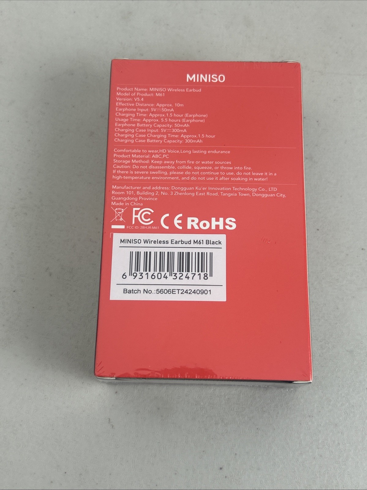 MINISO Wireless Earbud M61 Black New Sealed HD Voice Long Battery