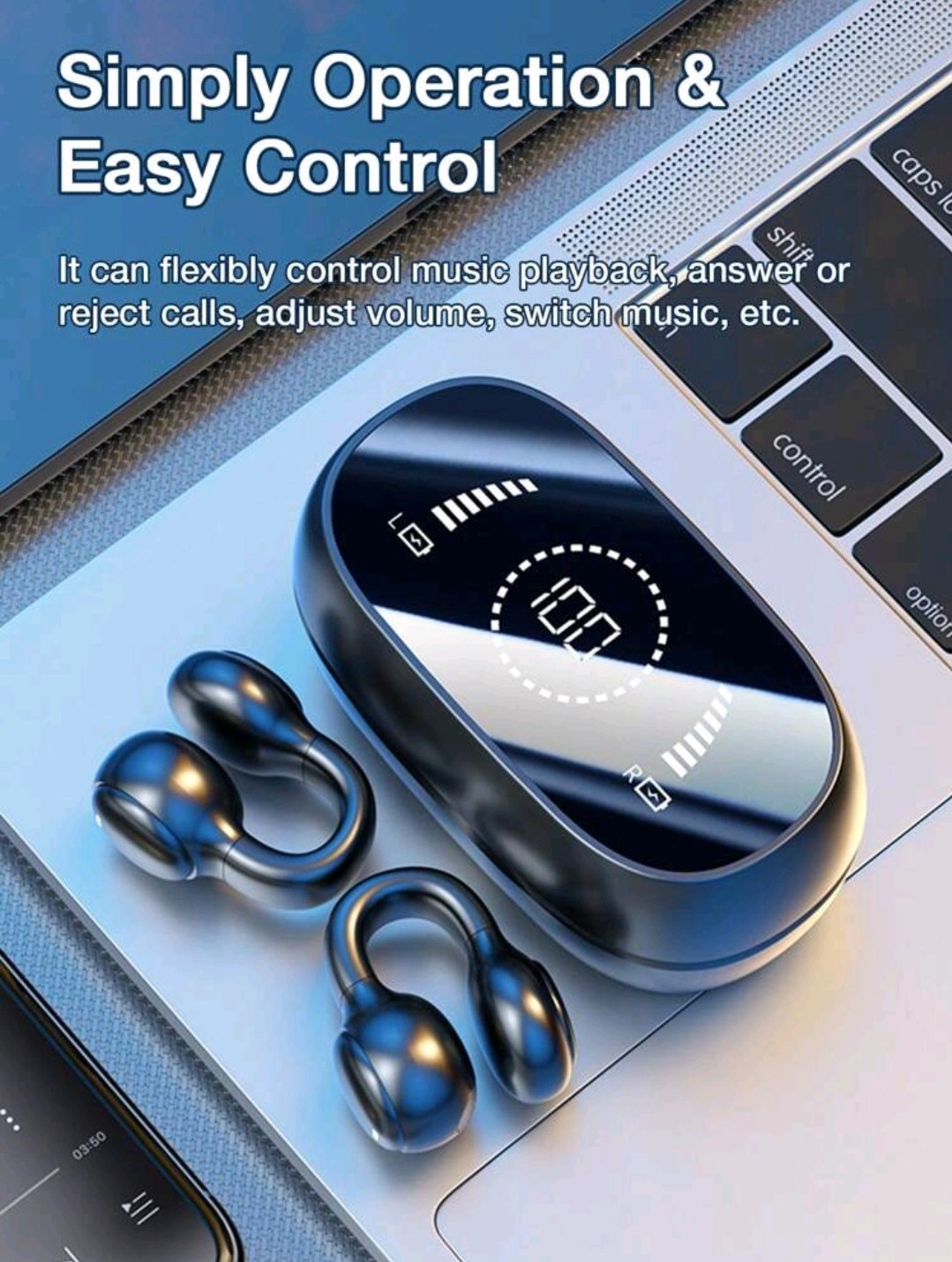 M47 OWS Open Wearable Stereo Bluetooth Earbuds ENC Ear-Hook w/ Case White