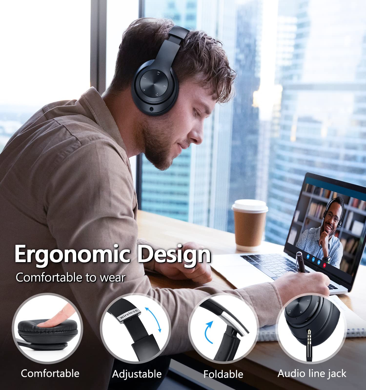 Bluetooth Headphones Over Ear, 60 Hours Playtime Foldable Headphones Wireless…
