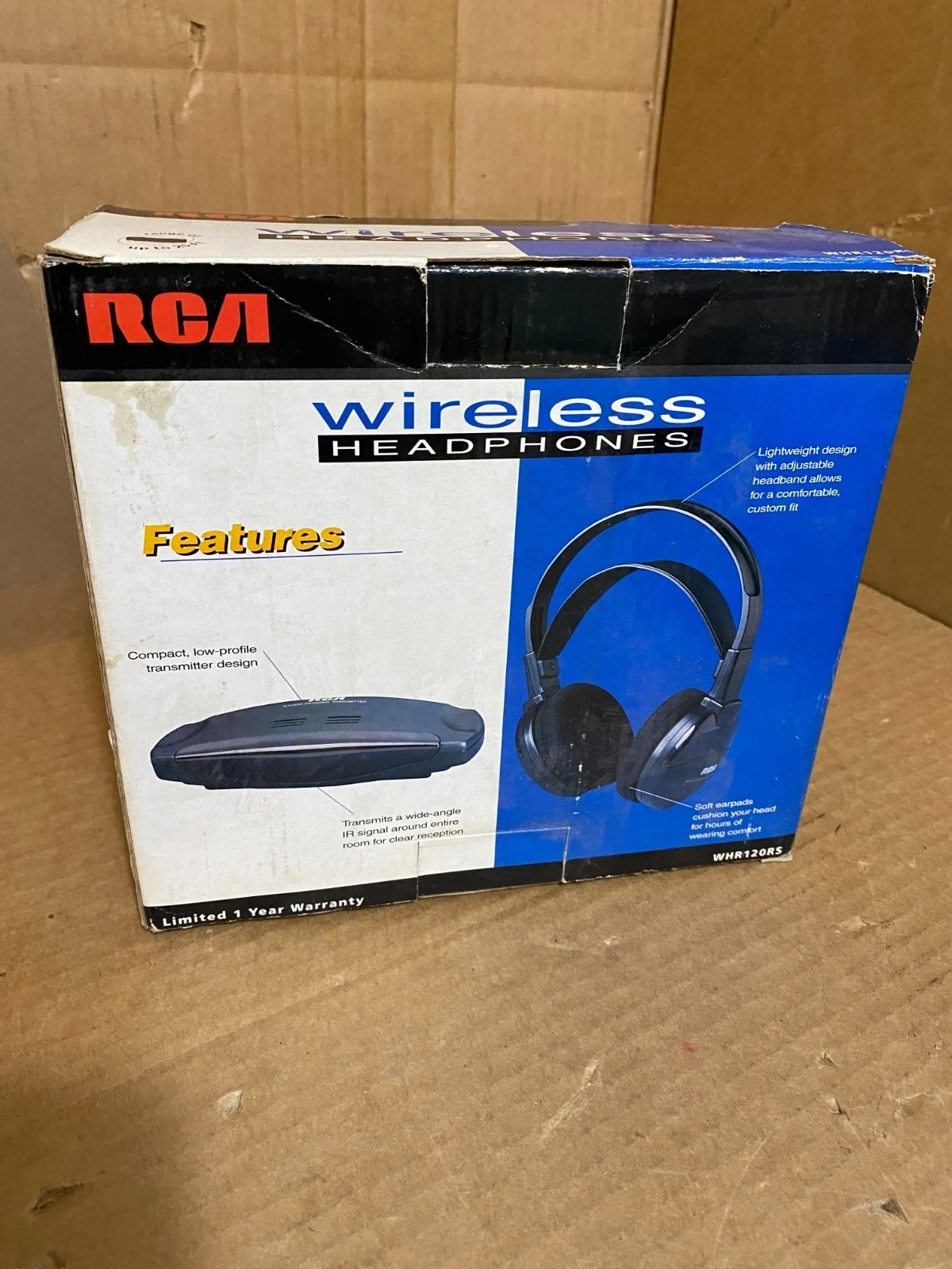 RCA WHR120RS Wireless Infrared Headphones w Flat Transmitter Tested Power On