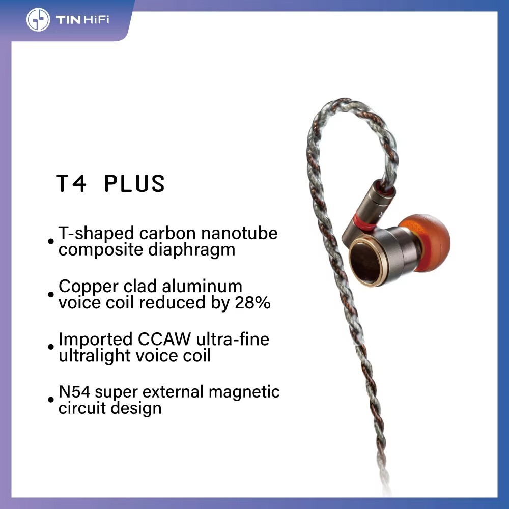 TinHiFi T4 Plus New Third-generation Carbon Nanotube Composite Diaphragm In-Ear