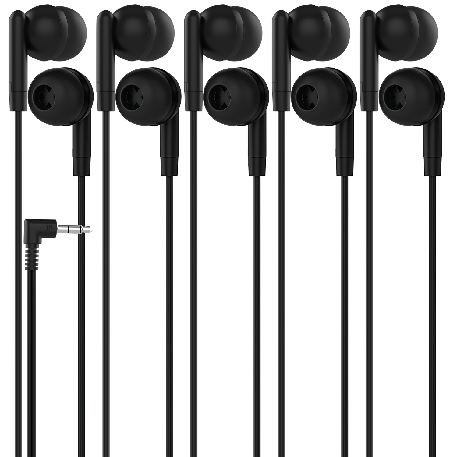5 Pack of BLACK 3.5mm In Ear Earbuds Headphones – Individually Wrapped – Bulk