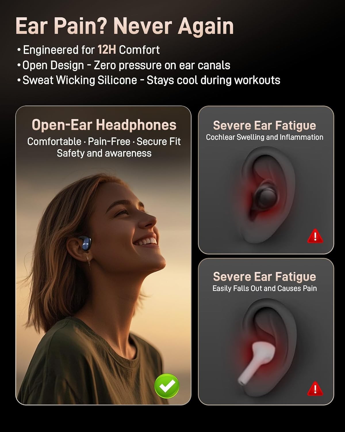 Voistek Wireless Open Ear Headphone Bluetooth 3D Sound Ear Hook TWS Earbuds