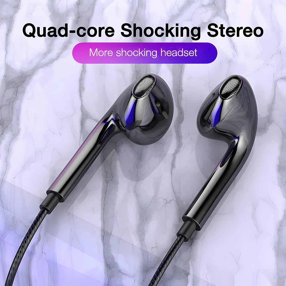 Type C Wired Earphones In-Ear Headset with Microphone 3.5mm Stereo Bass Headphon