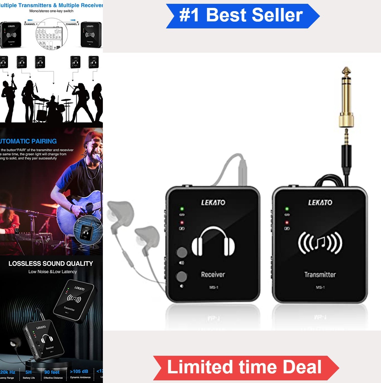 Wireless In Ear Monitor System 2.4GHz Stereo IEM Transmitter Receiver One to