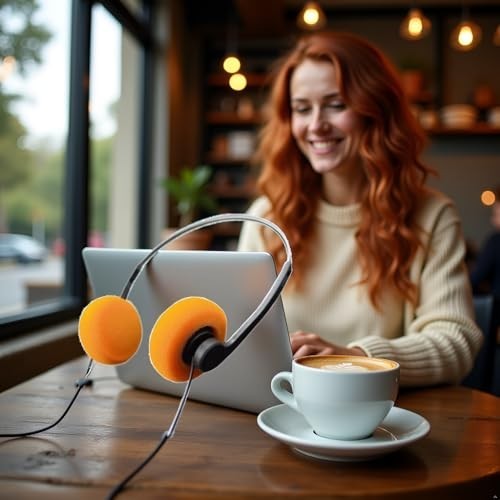 Retro Over Ear Headphones Orange Hi Fi Stereo Wired For Music Listening