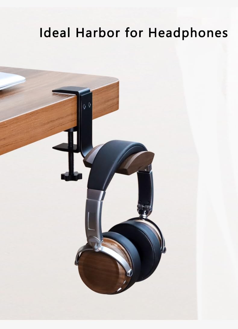 Adjustable ClampOn Desk Headphone Holder 6cm Wide Walnut Headrest Gaming