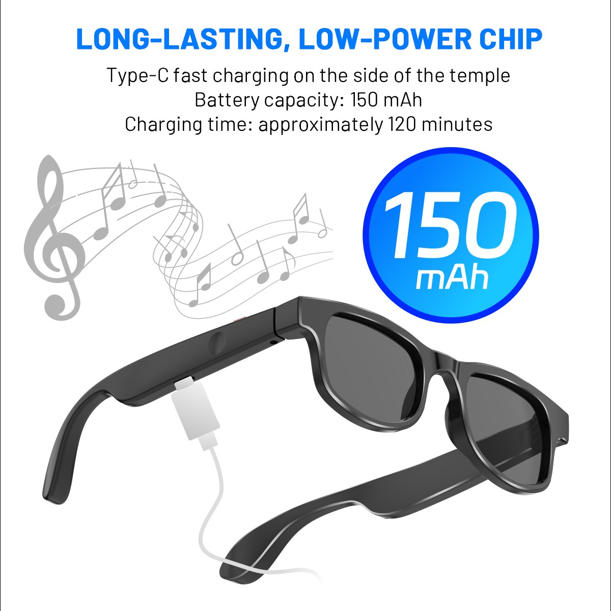 Smart Glasses Headset Wireless Bluetooth 5.4 Sunglasses Sports Earphone Mic Call