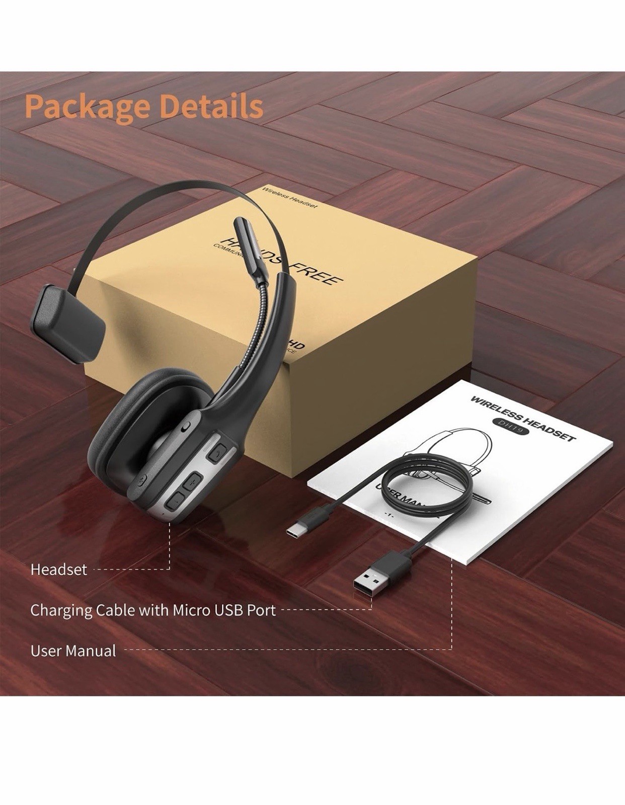 Bluetooth Noise Cancelling Mono Headband Headset w/ Boom Mic, Black/Gray