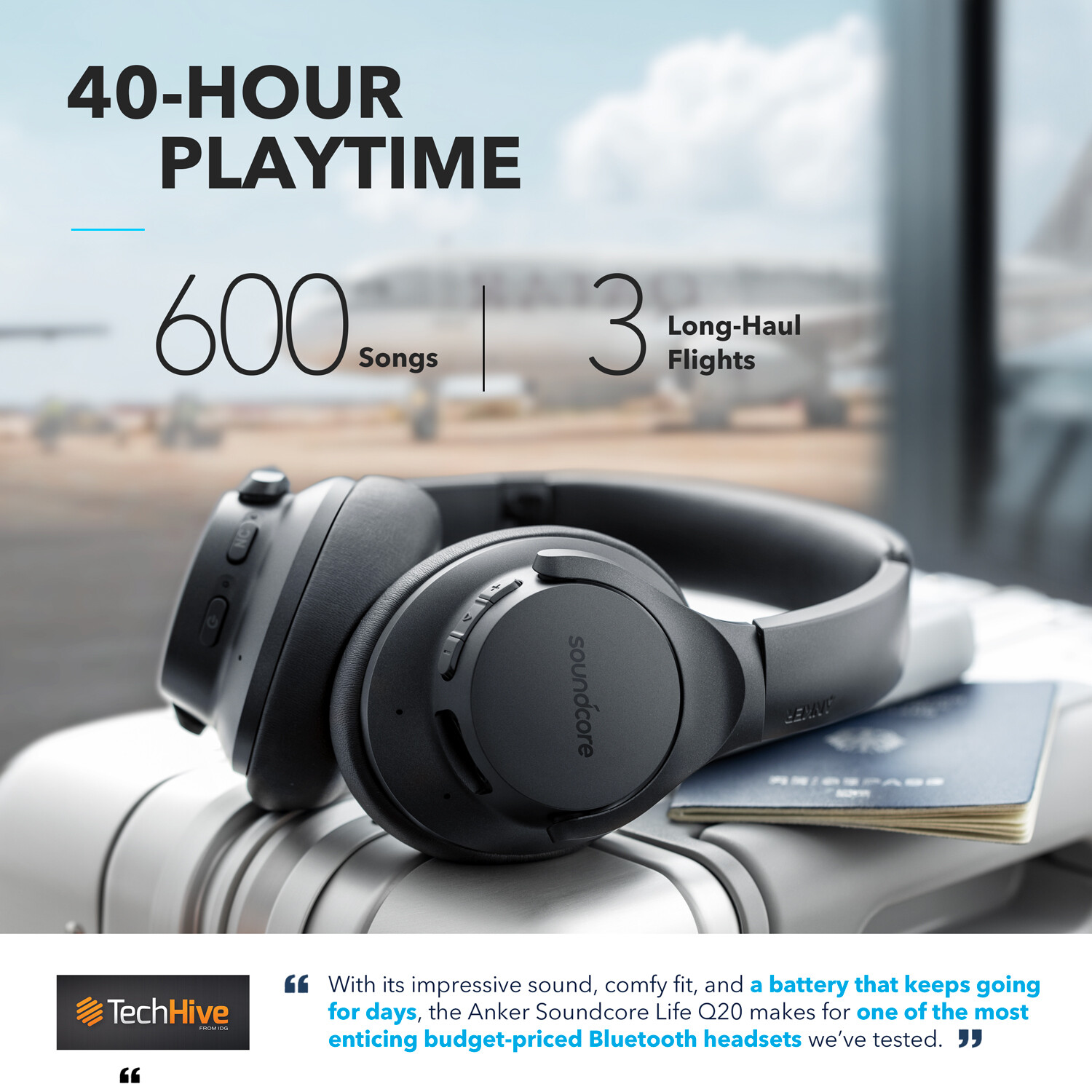 Soundcore Wireless Over-Ear Headphones Life Q20 ANC Hi-Res Bluetooth Headset 2EQ