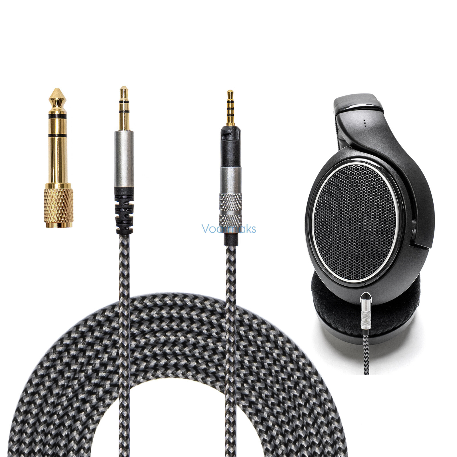 2m Soft Nylon Cable + 6.35mm Adapter For Sennheiser HD560s HD598-569 Series