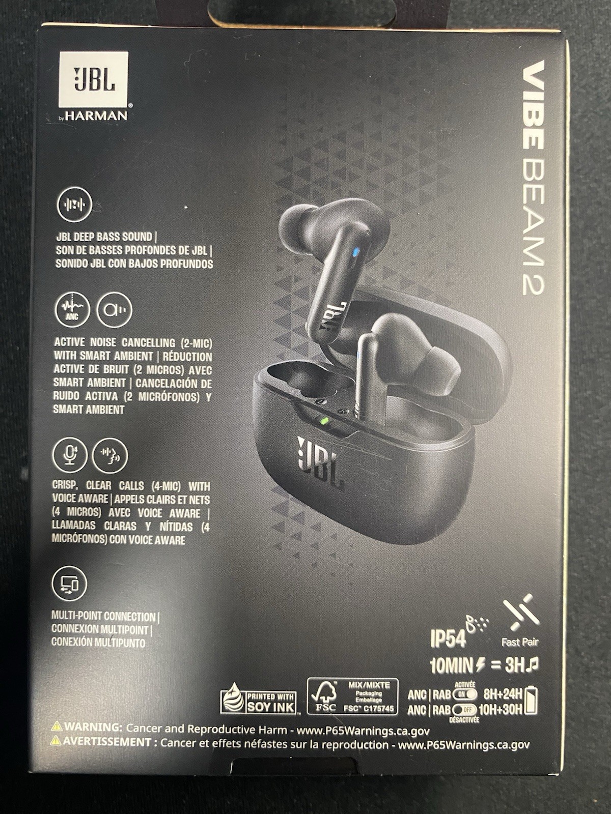 JBL Vibe Beam 2 – Active Noise Canceling Reduction – Black