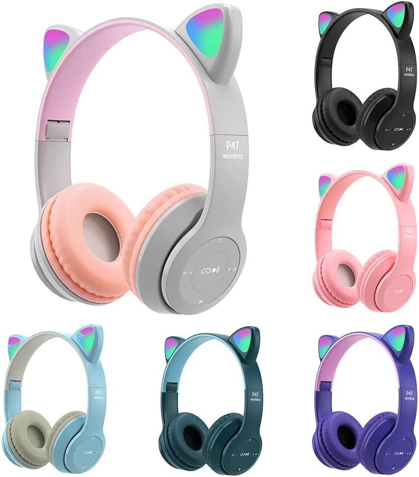 Stylish Bluetooth 5.0 Cat Ear Headphones with LED Lights – Foldable Design