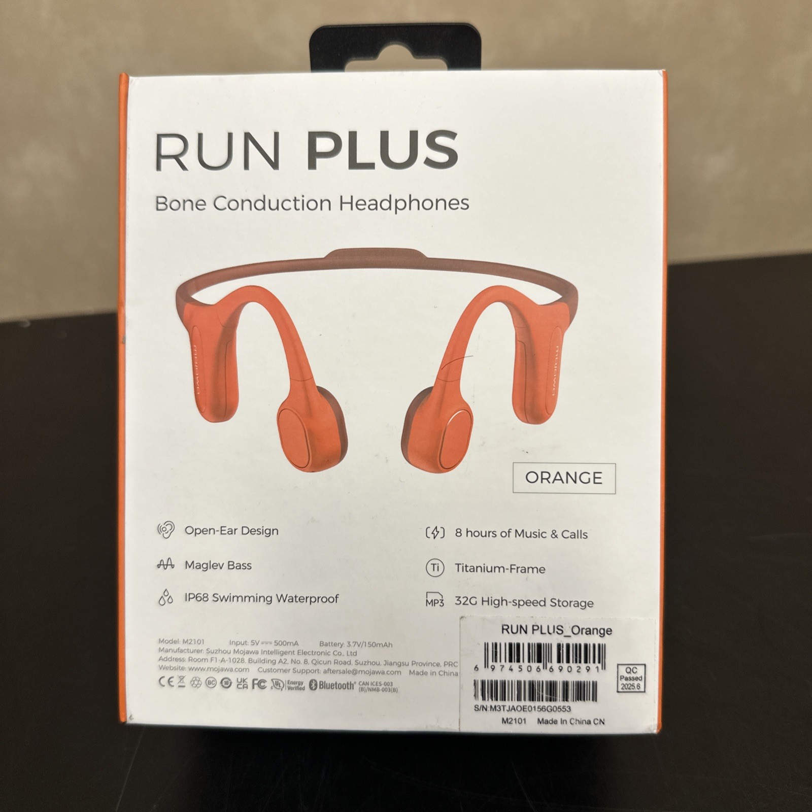 Mojawa Run Plus Bone Conduction Headphones Orange Bluetooth IP68 – No Charger