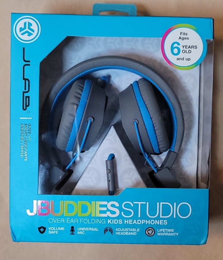 JLab – JBuddies Studio Wired Over-the-Ear Headphones Gray/Blue NEW in sealed pkg