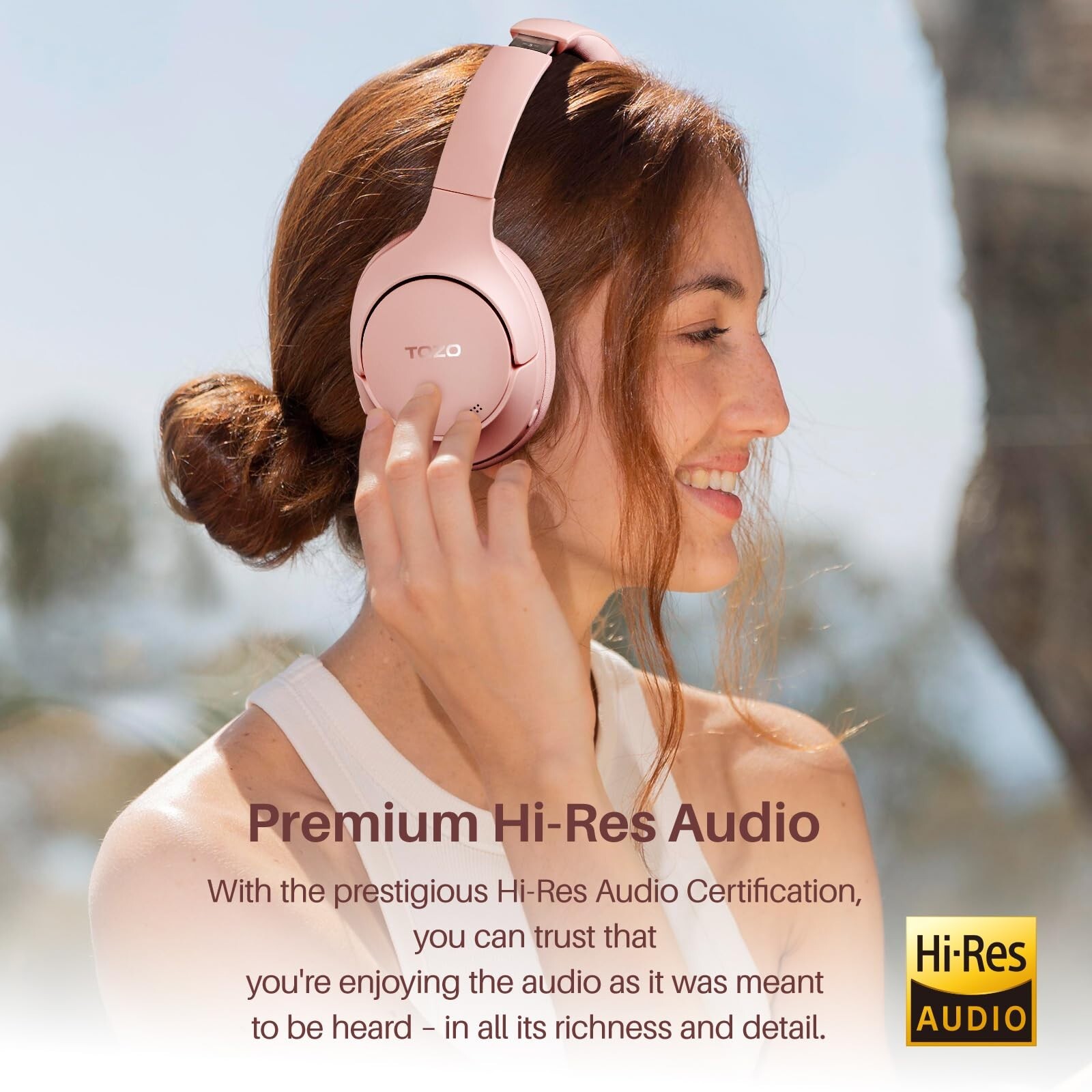 TOZO HT2 Over Ear Headphones ANC Hi-Res Audio Headset, Pink (Renew)
