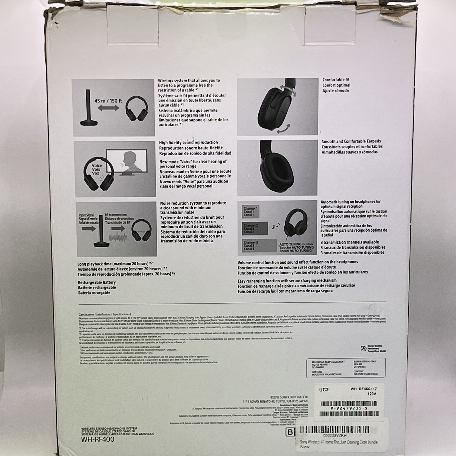 Sony WH-RF400 Wireless Home Theater Headphone System for TV – Black in Open Box