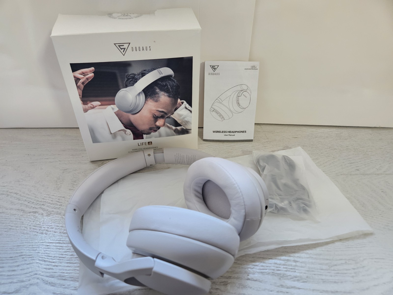 NEW Doqaus Life 4 Wireless Headphones Light Grey Gray Open Box New