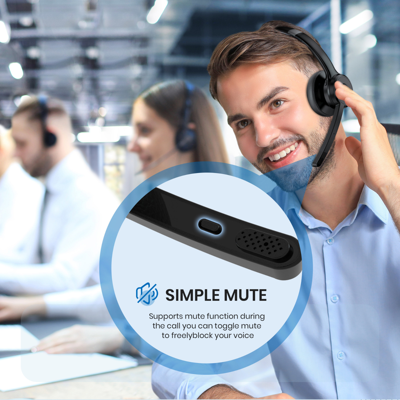 Wireless Bluetooth Headset w/ Mic Noise Cancellation For Phones PC Skype Meeting