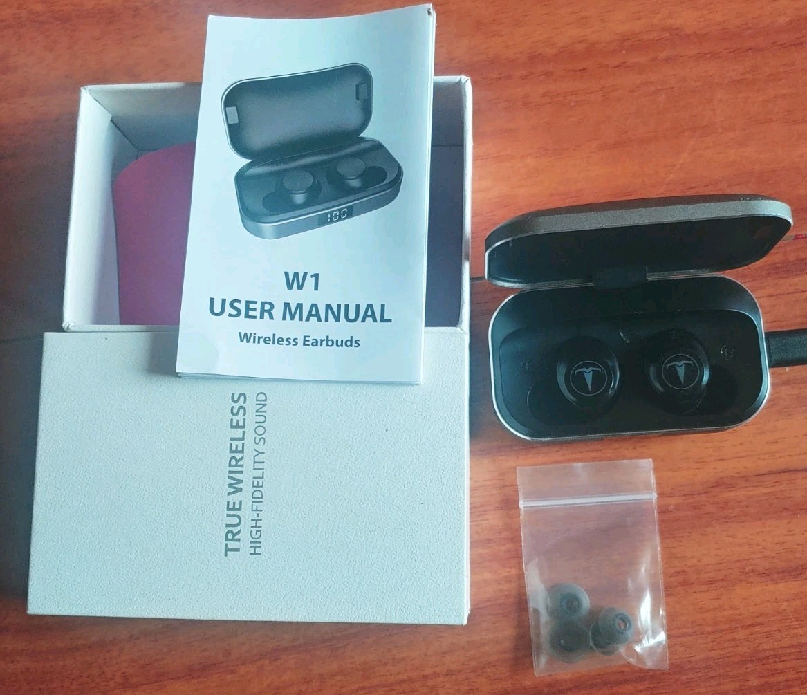 W1 Tagry True Wireless Bluetooth In-Ear Earbuds Case, Box, Black/Gray For Repair