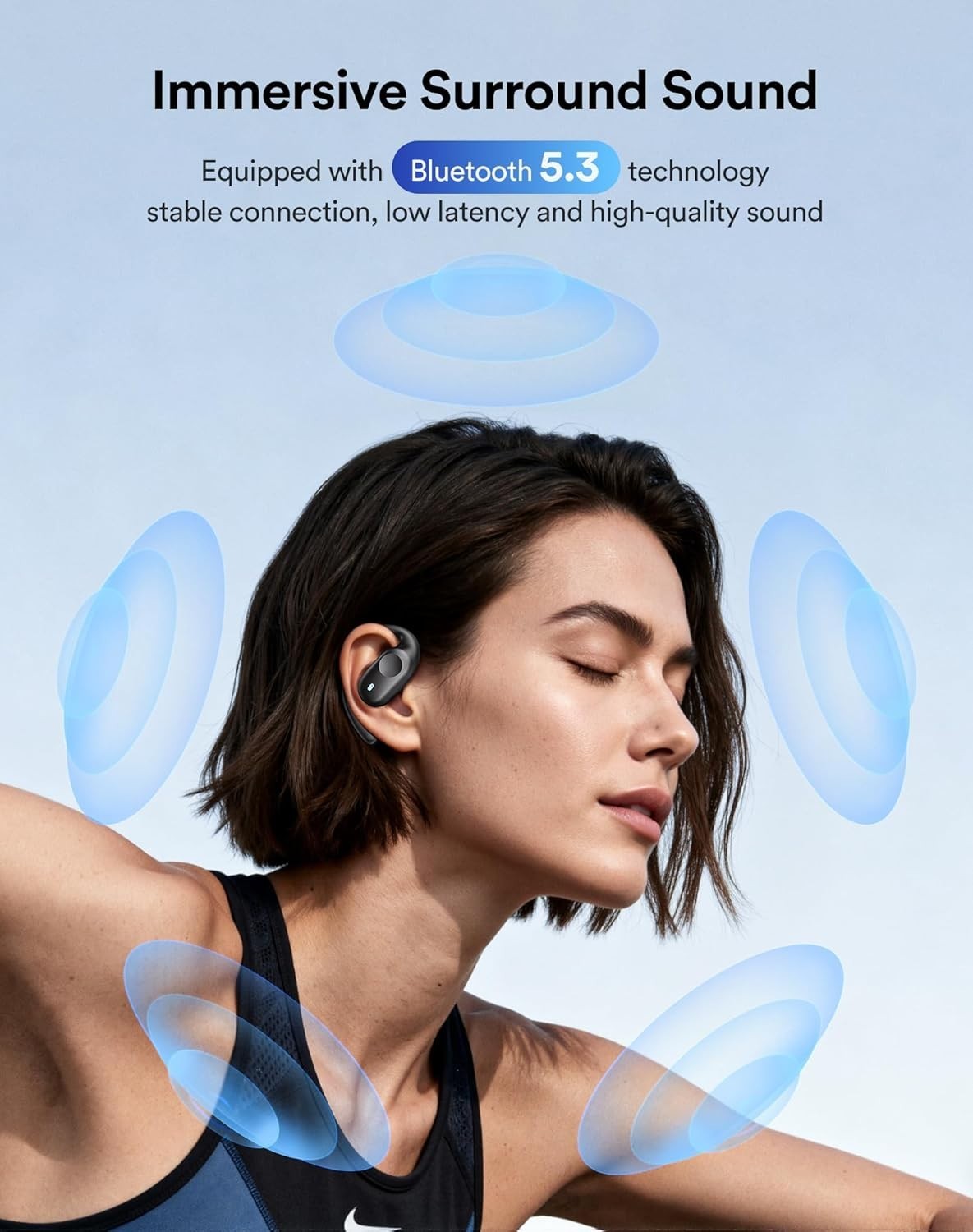Open Ear Headphones, Bluetooth Earbuds with LED Digital Display, IP54 Waterproof