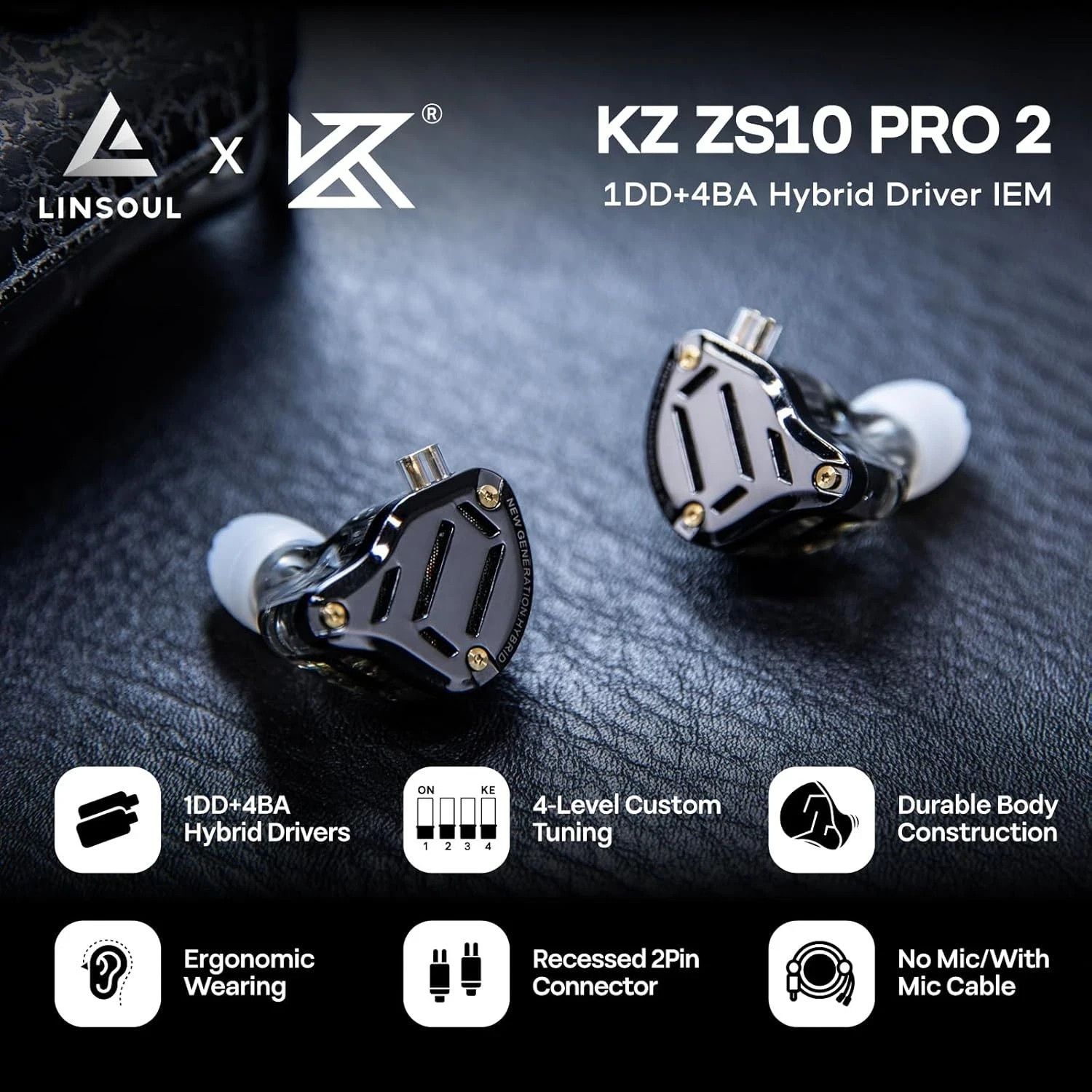 KZ ZS10 PRO 2 in Ear Monitor Headphones, 4-Level Tuning Switch, 1DD+4BA 🔥New🔥