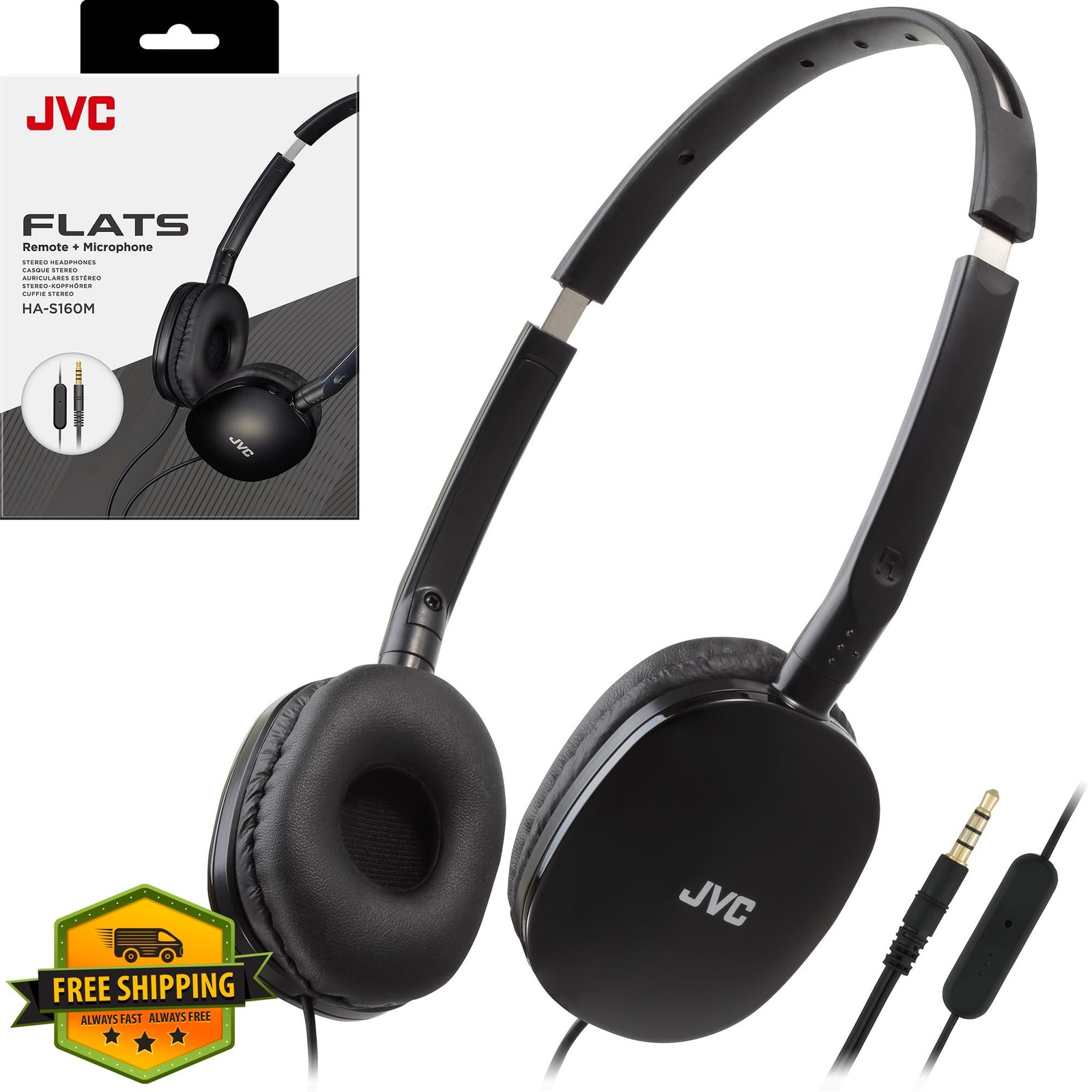 JVC Flats On-Ear Wired Headphones Mic, Foldable, 30mm Driver, 3.5mm Plug