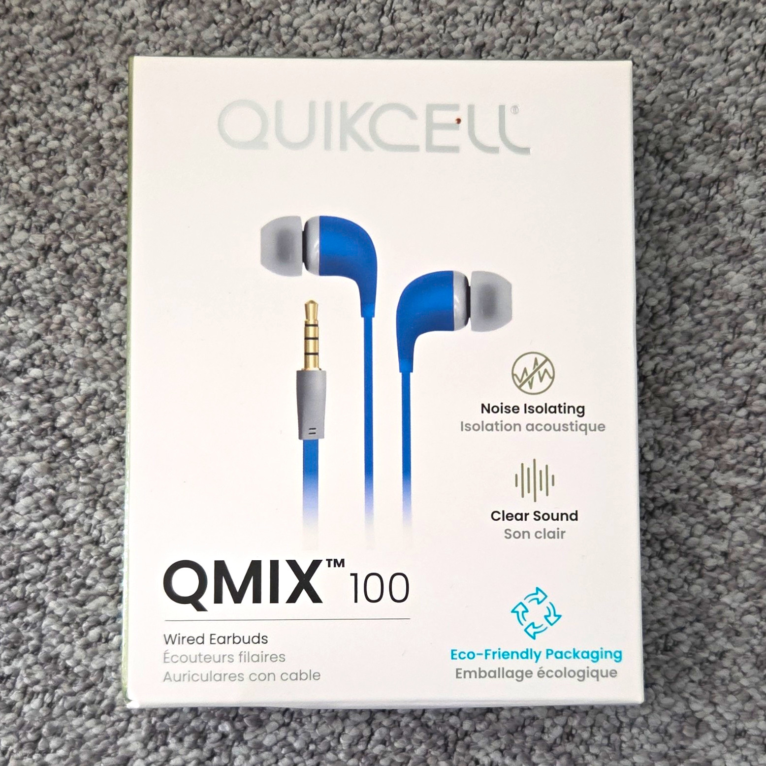 Quikcell QMIX 100 In-Ear Earbuds Blue/Gray 3.5mm w/ Mic Remote, Noise Isol