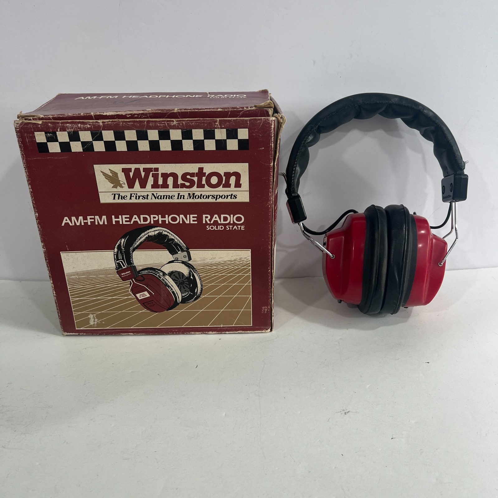 VINTAGE WINSTON MOTORSPORTS AM-FM OVER THE EAR HEADPHONES 60’S 70’s NOS NEW