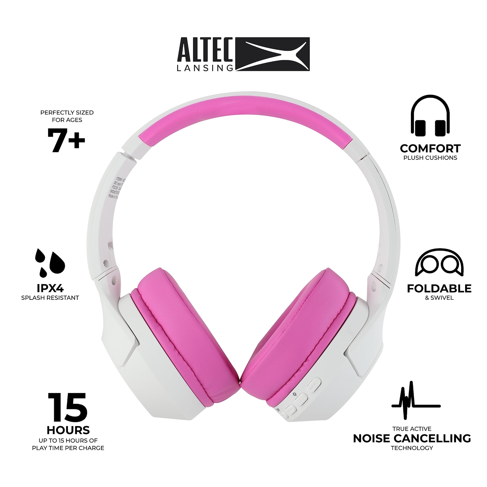 Altec Lansing Kid Safe Noise Cancelling Wireless Headphones 15H Battery, 85dB