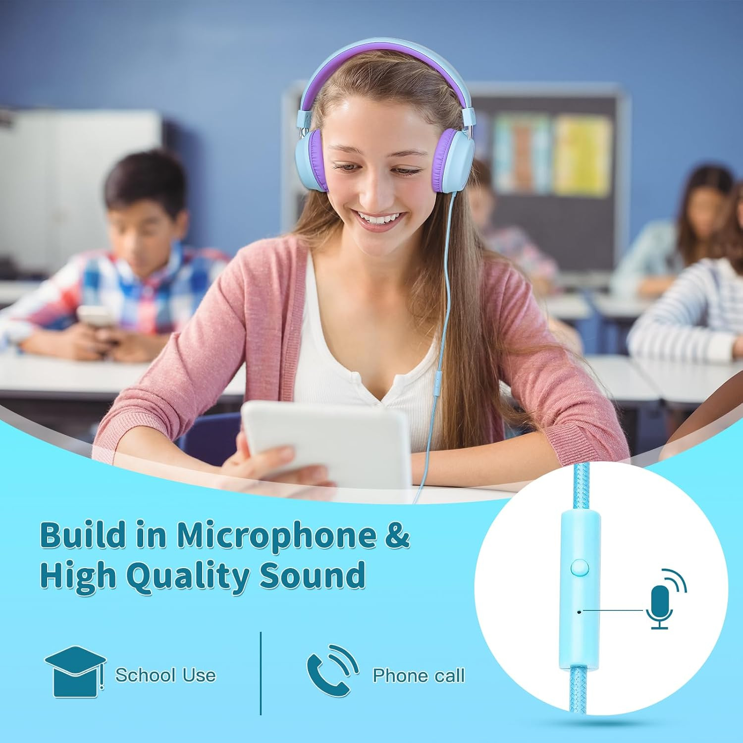Olyre Kids Headphones, Toddler Headphones with Cord for School Plane Travel, Lig