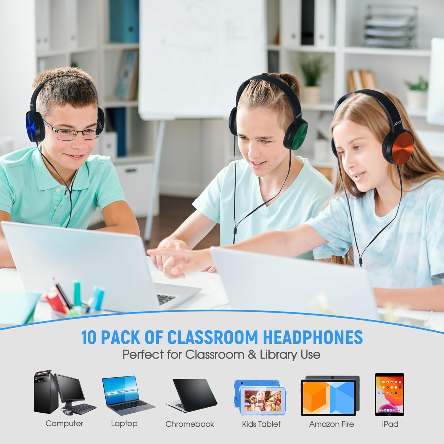 10 Pack Kids Headphones Bulk for School Classroom, Over-Ear Headphones Wired Sch