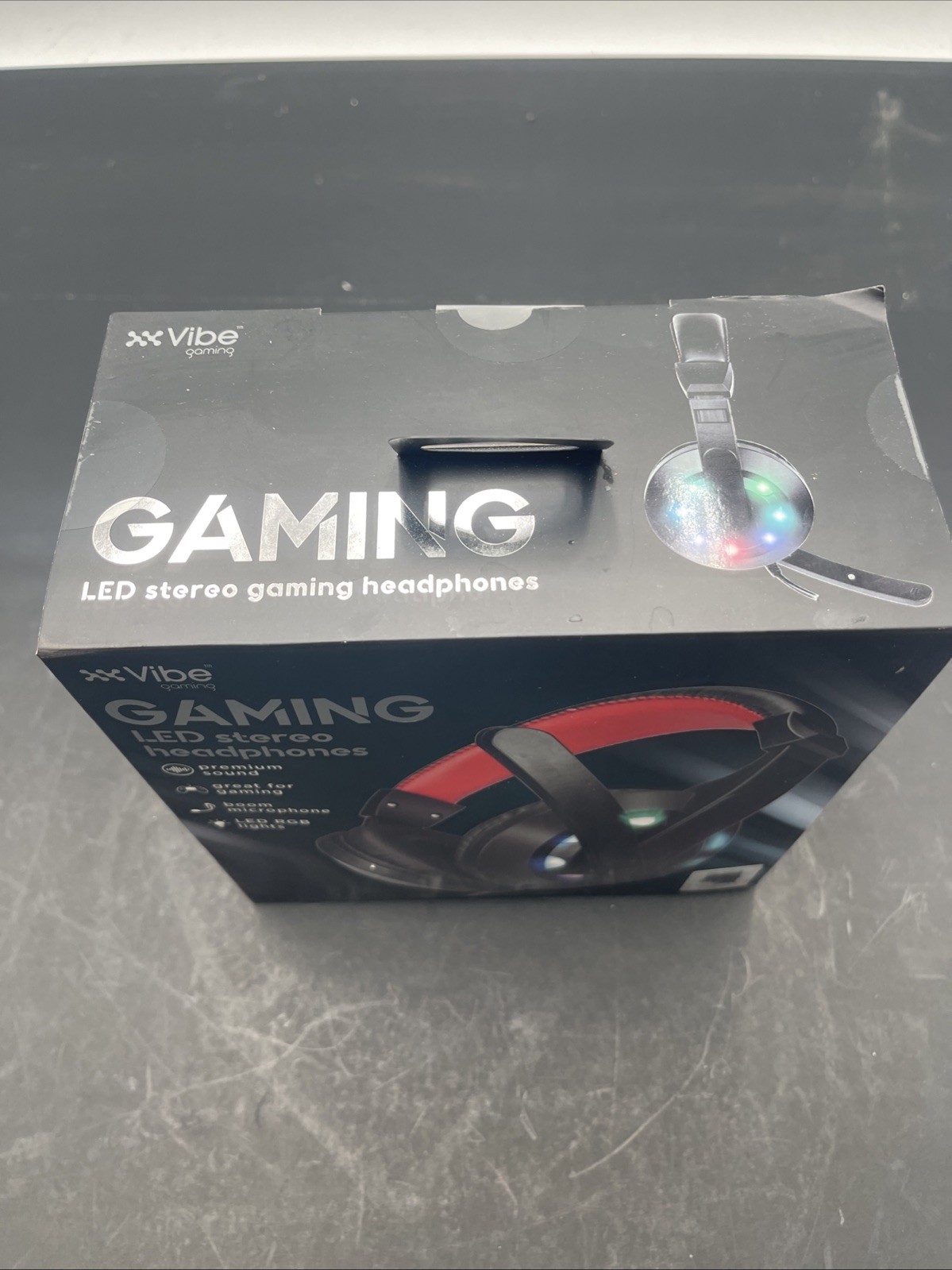 Vibe Gaming LED Stereo Headphones RGB Lights Boom Mic PC Adapter Black Red