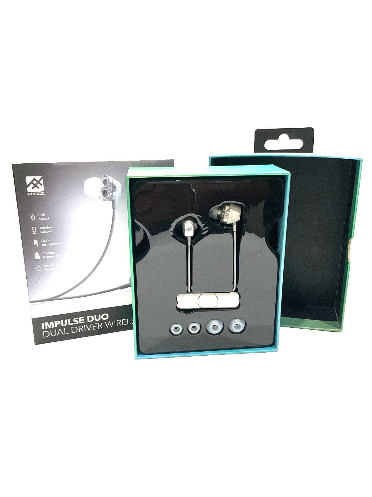 iFrogz Audio – Impulse Duo – Dual Driver Bluetooth Earbuds – grey / white
