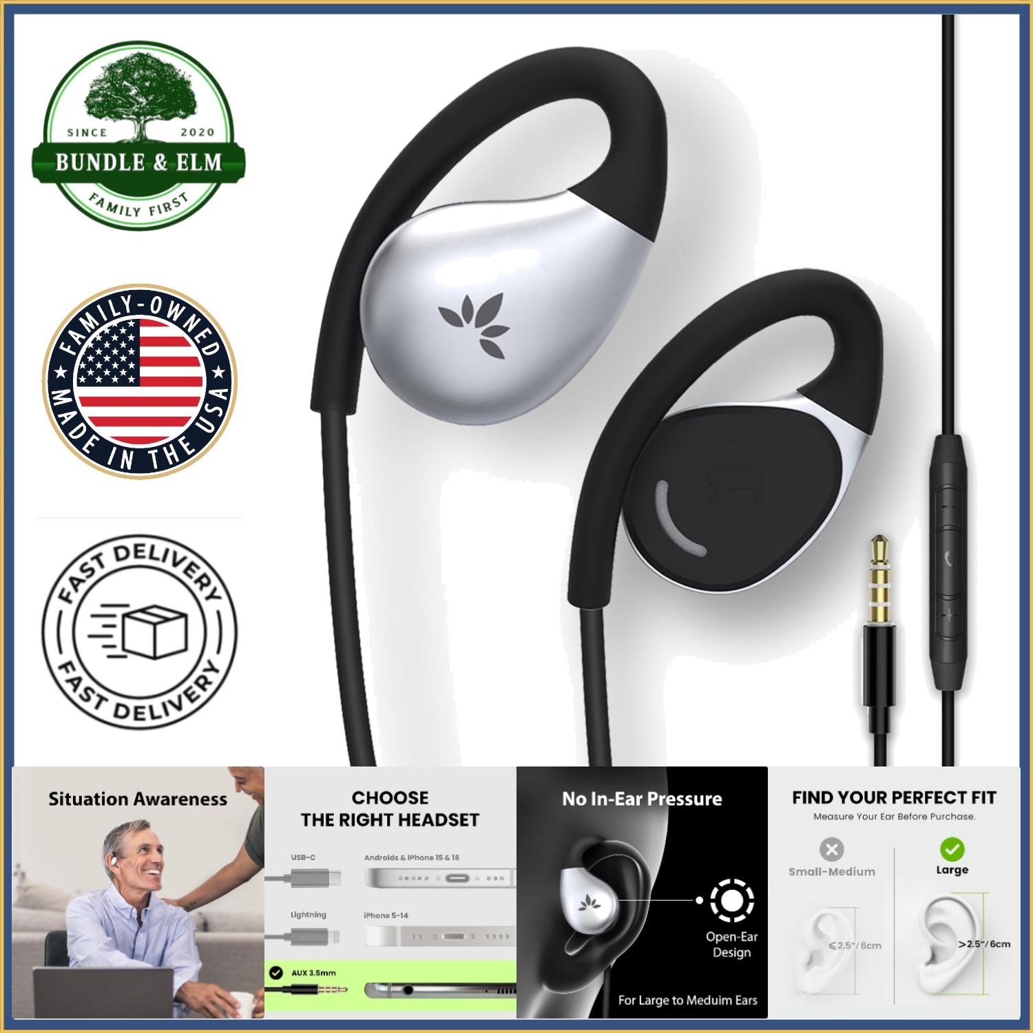 Wired Open-Ear Earbuds with Over-Ear Hook for Comfortable Listening Experience