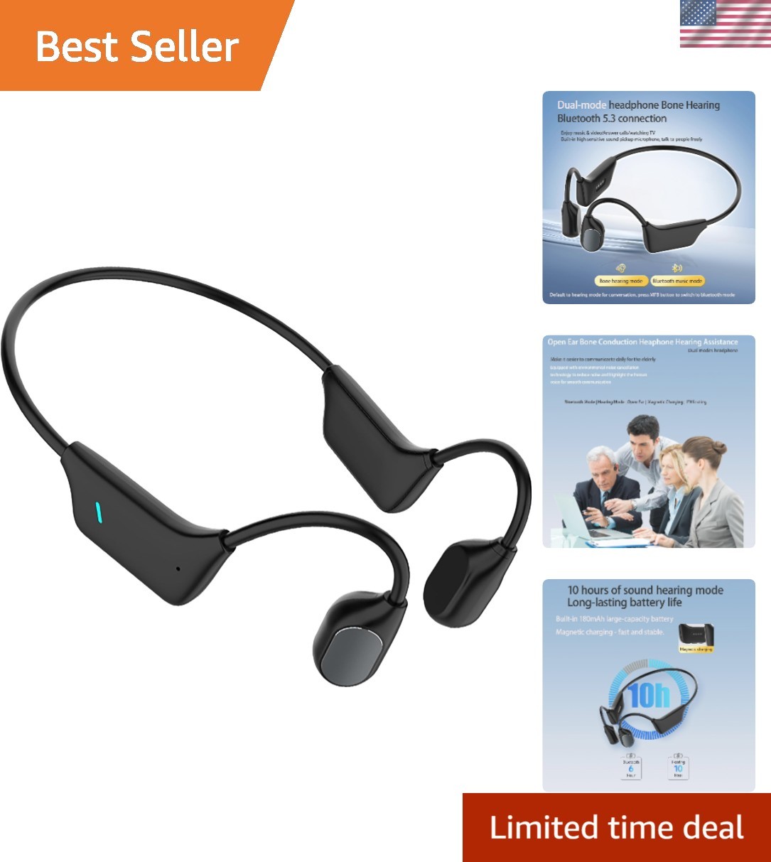 Bone Conduction Hearing Impaired Headsets, Wireless Hearing Assist Headphones…