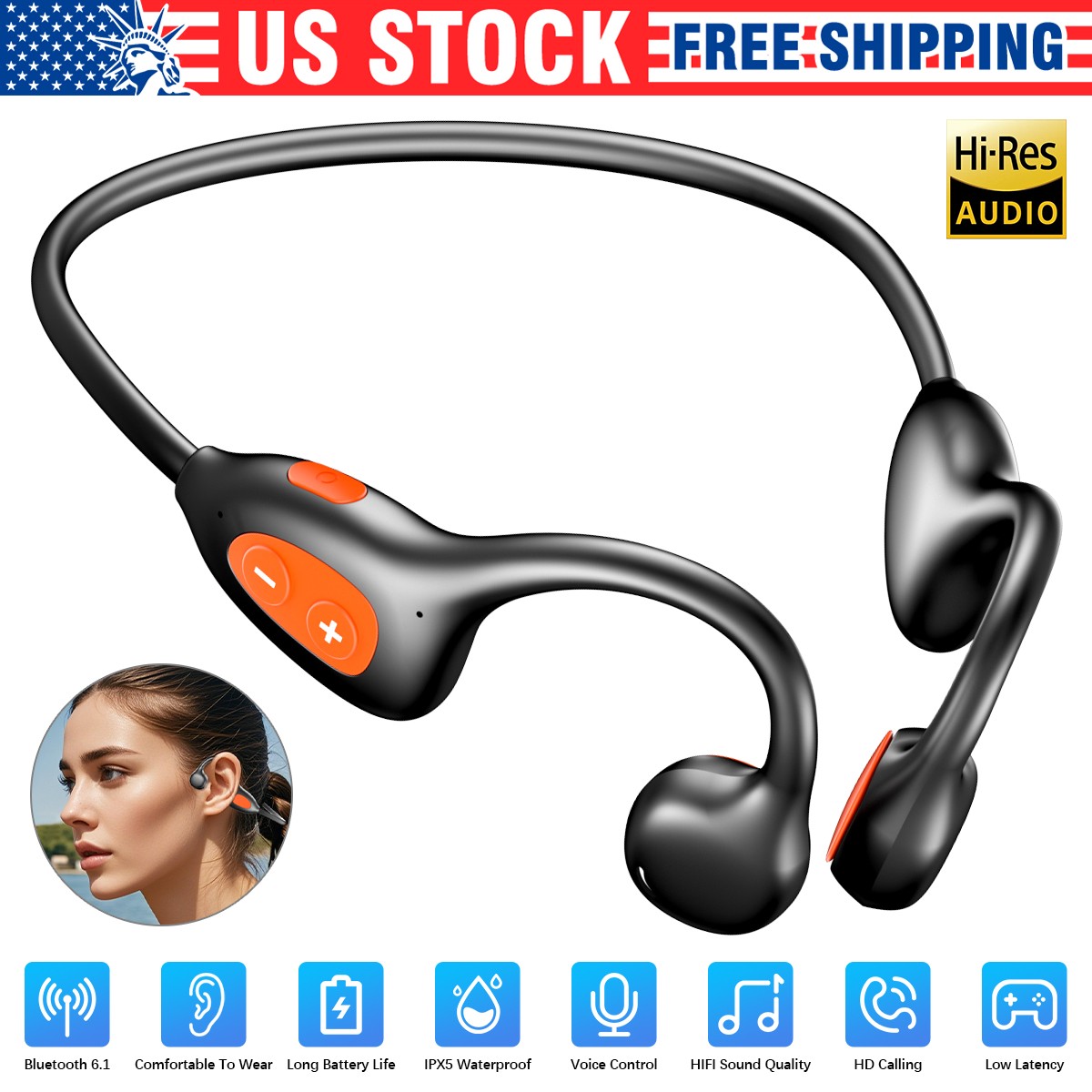 Air Conduction Bluetooth 6.1 Headphones Wireless Earbuds Outdoor Sport Headset