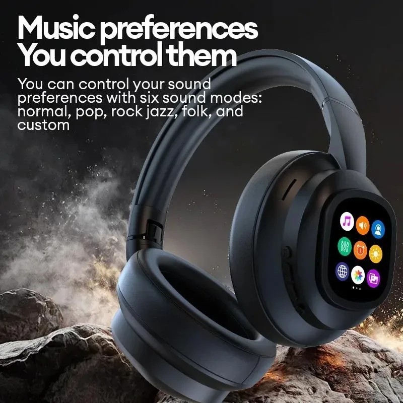 AI Bluetooth Headphones LCD Touch Screen ANC HiFi Bass 10m/32ft 46h