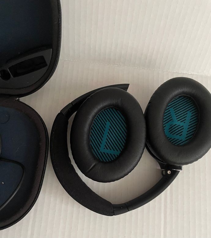 Bose QuietComfort QC25 Noise Cancelling Headphones Graphite/Blue W/ Case Tested